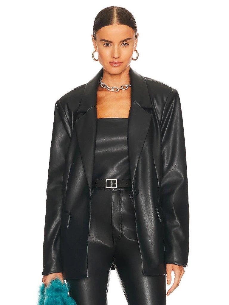 Weworewhat Downtown Vegan Leather Blazer In Black